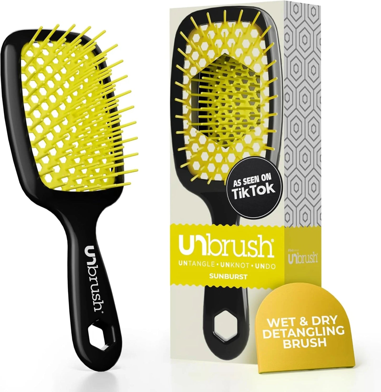 FHI Heat UNbrush Detangling Brush for Pain-Free Brushing on All Wet or Dry Hair Types — Durable DuoFlex Anti-Static Bristles, Lightweight Handle, Vented Hair Brush