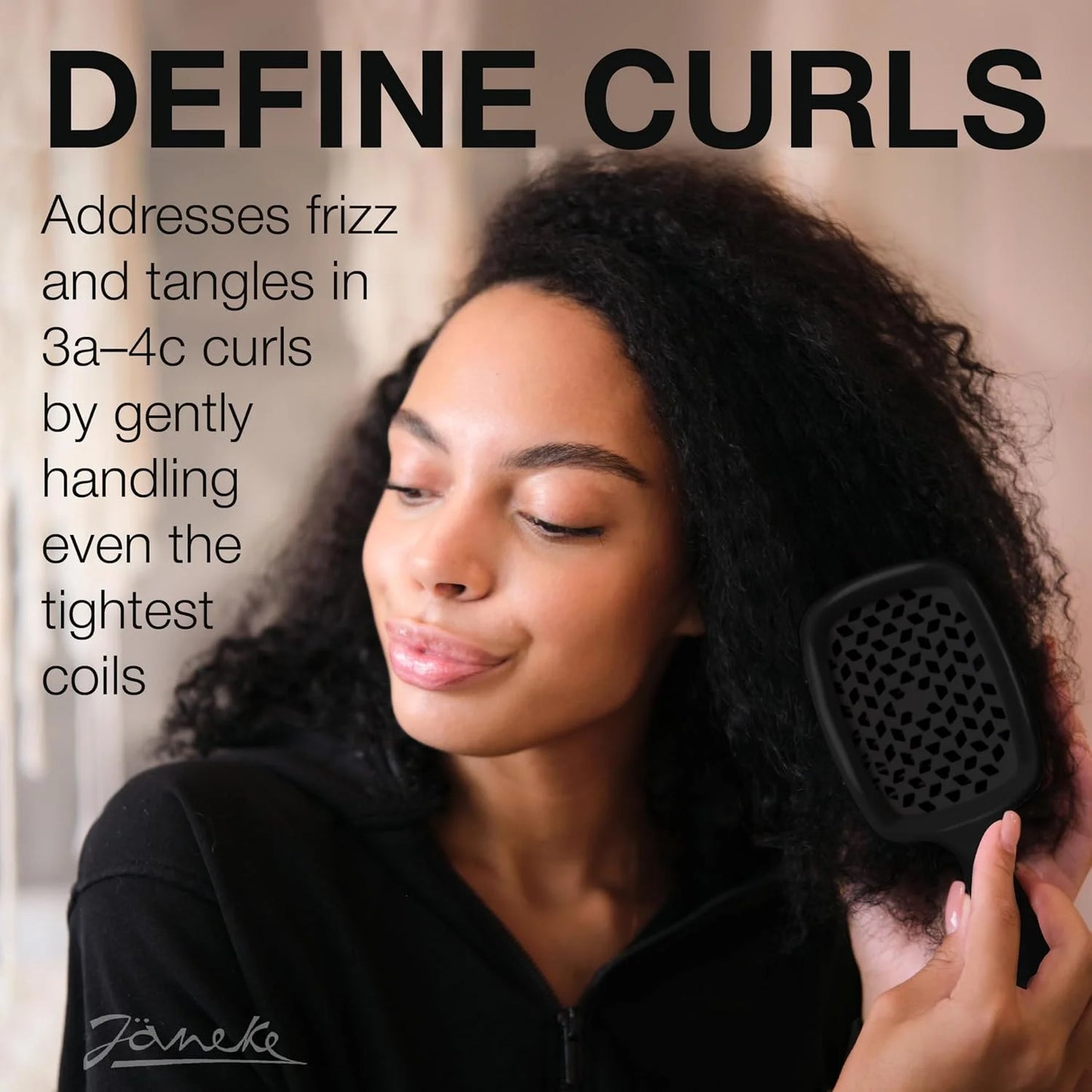 Janeke J-Brush Detangling Comb for Curly and Wavy Hair – Wide Tooth J-Shape Brush for Wet and Dry Use – Anti-Frizz, Lightweight and Gentle on Scalp – Made in Italy Professional Styling Tool (Black)