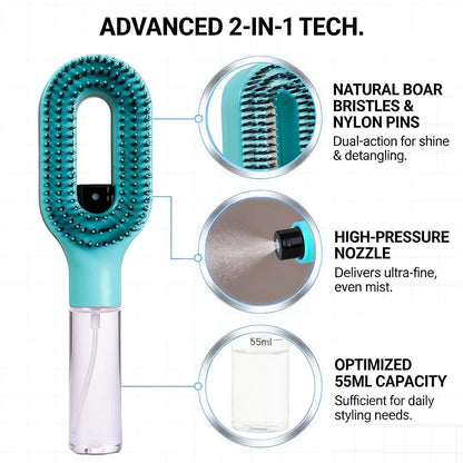 Hair Brush with Water Spray - 2-in-1 Detangler Brush for Frizz Control