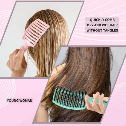 2 Pack Detangling Brush Getting Knots Out without Pain Adds Shine and Makes Hair Smooth,Detangler Boar Bristle Hair Brush for Adult & Kids Wet or Dry Hair(Green&Pink)