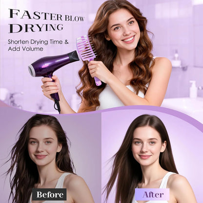 Boar Bristle Hair Brush Curved Vented Detangler Brush Faster Blow Drying, Paddle Detangling Brush for Women Men Kids Wet Dry Long Curly Thick Straight Hair, Make Hair Shiny and Healthier(Purple+Green)