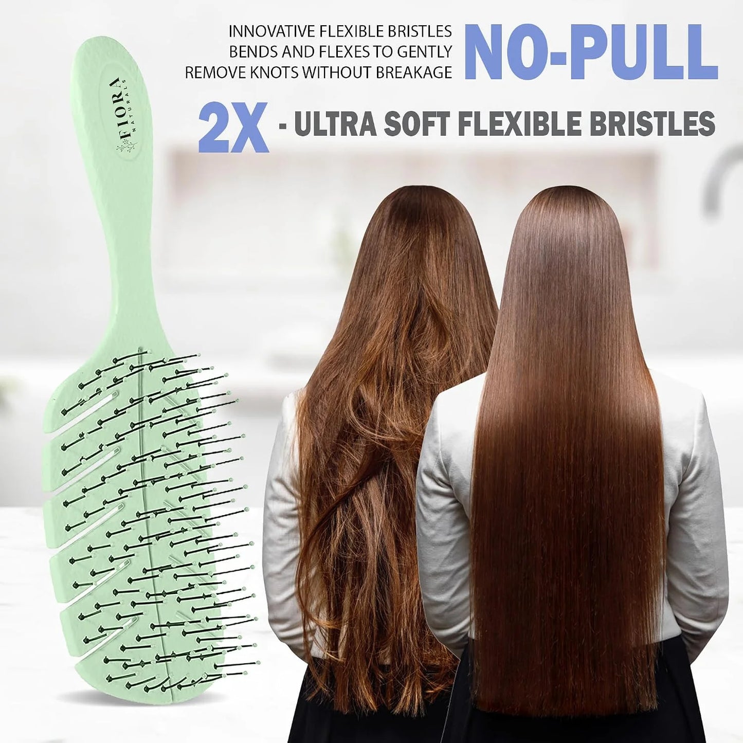 Fiora Naturals Detangler Brush for Wet and Dry Hair, Soft Detangling Brush