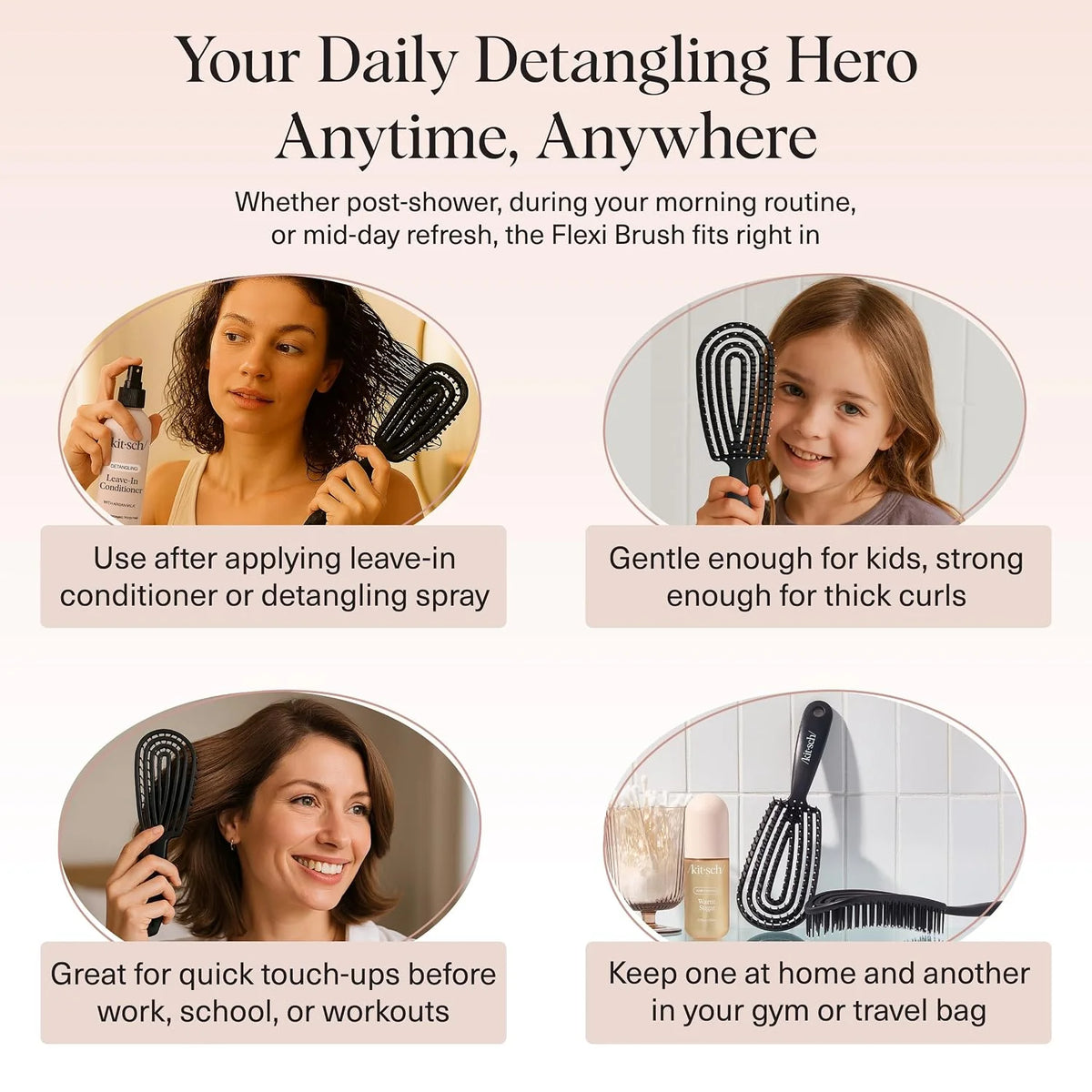 Kitsch Flexi Flow Detangler Brush, Hair Brushes For Women - Terracotta