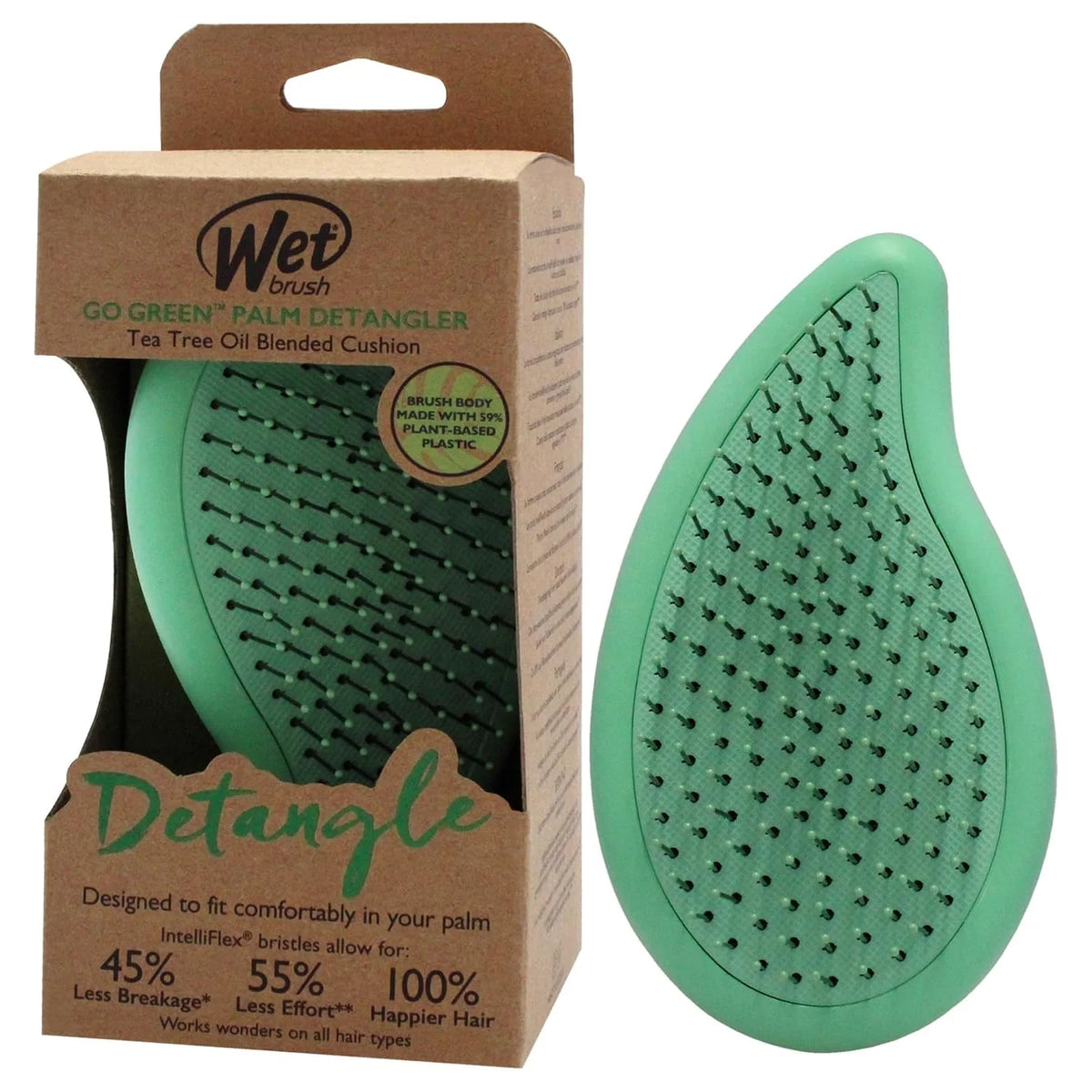 Wet Brush Go Green Palm Detangling Hair Brush Infused with Coconut Oil - Pain-Free Ultra-Soft Detangler Bristles Glide Through Tangles with Ease - Protects Against Split Ends For Wet & Dry Hair