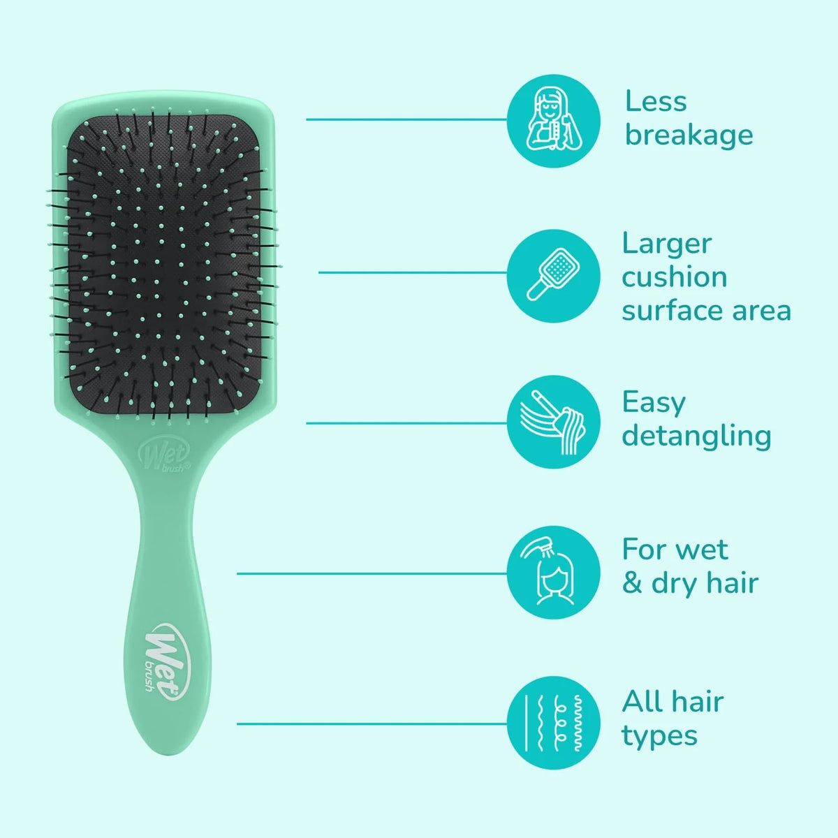 Wet Brush Refresh and Extend Paddle Detangler, Black, Detangling Brush with Infused Charcoal Ultra-Soft IntelliFlex Bristles For All Hair Types, Removes Dirt, Excess Oils & Impurities