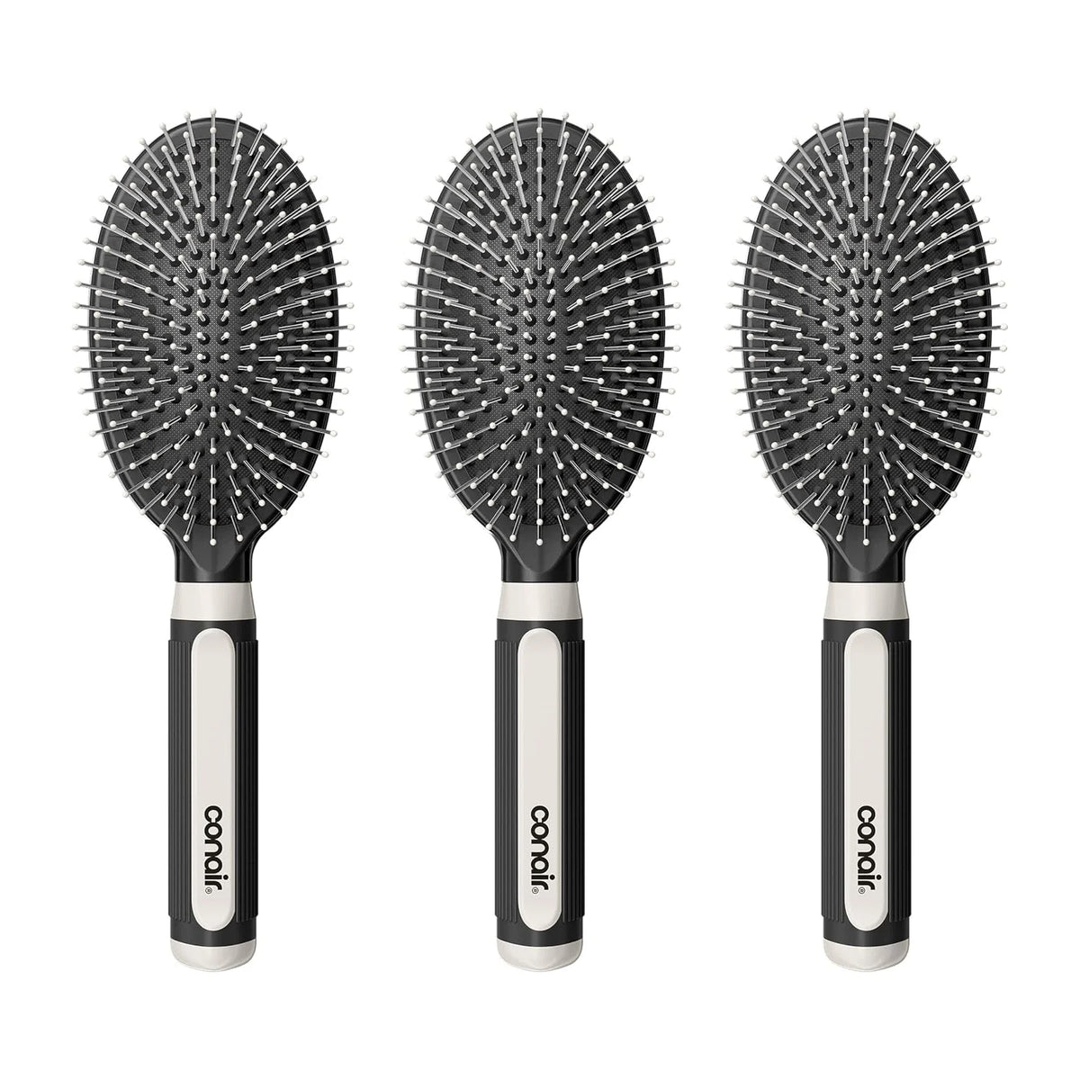 Conair Salon Results 3-Pack Hair Brushes, Detangling Hair Brush for Men and Women, For All Hair Types, Metal Bristles and Cushion Base, Black