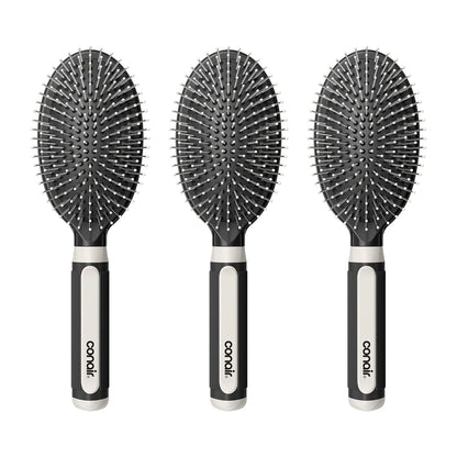 Conair Salon Results 3-Pack Hair Brushes, Detangling Hair Brush for Men and Women, For All Hair Types, Metal Bristles and Cushion Base, Black