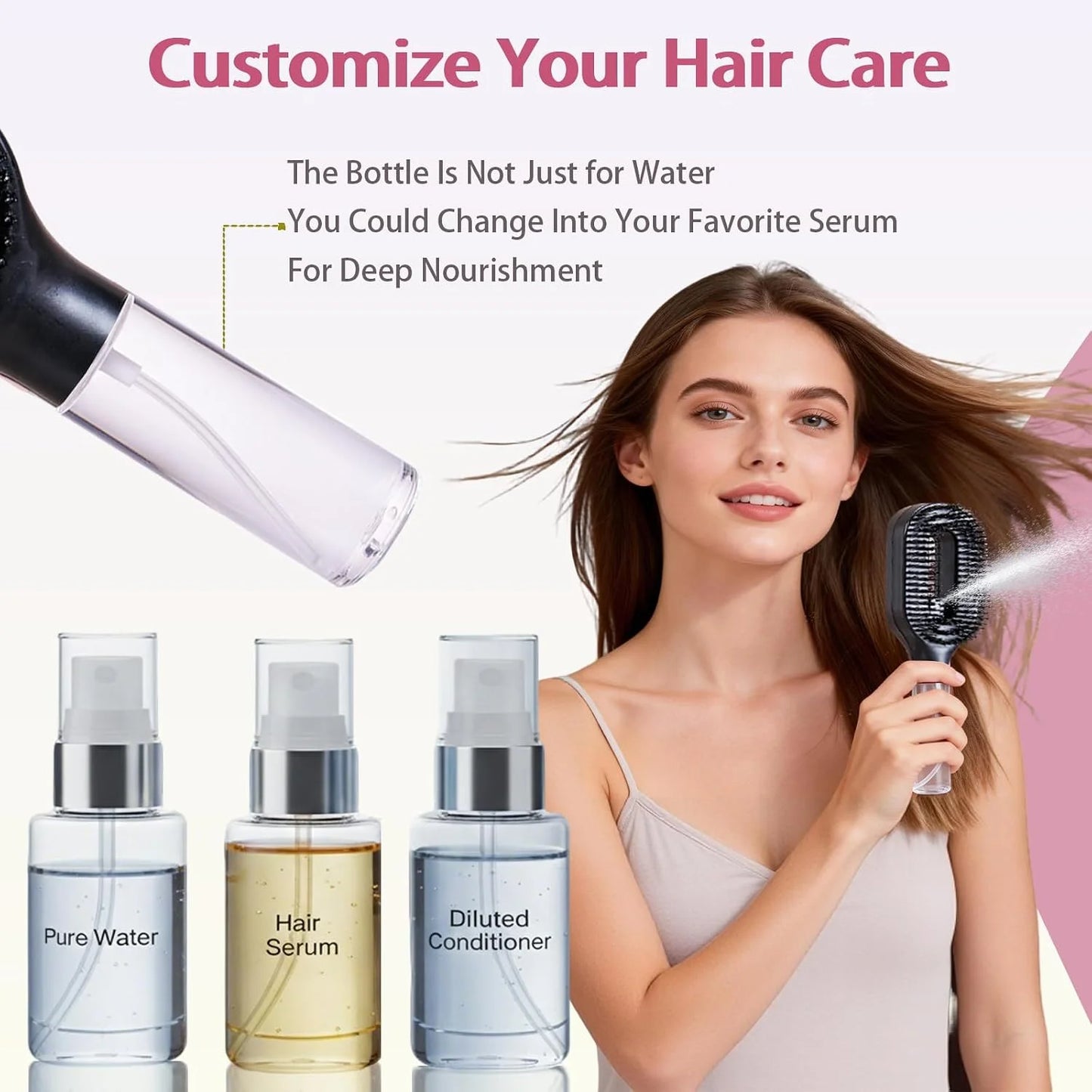 Hair Brush with Water Spray - 2-in-1 Detangler Brush for Frizz Control