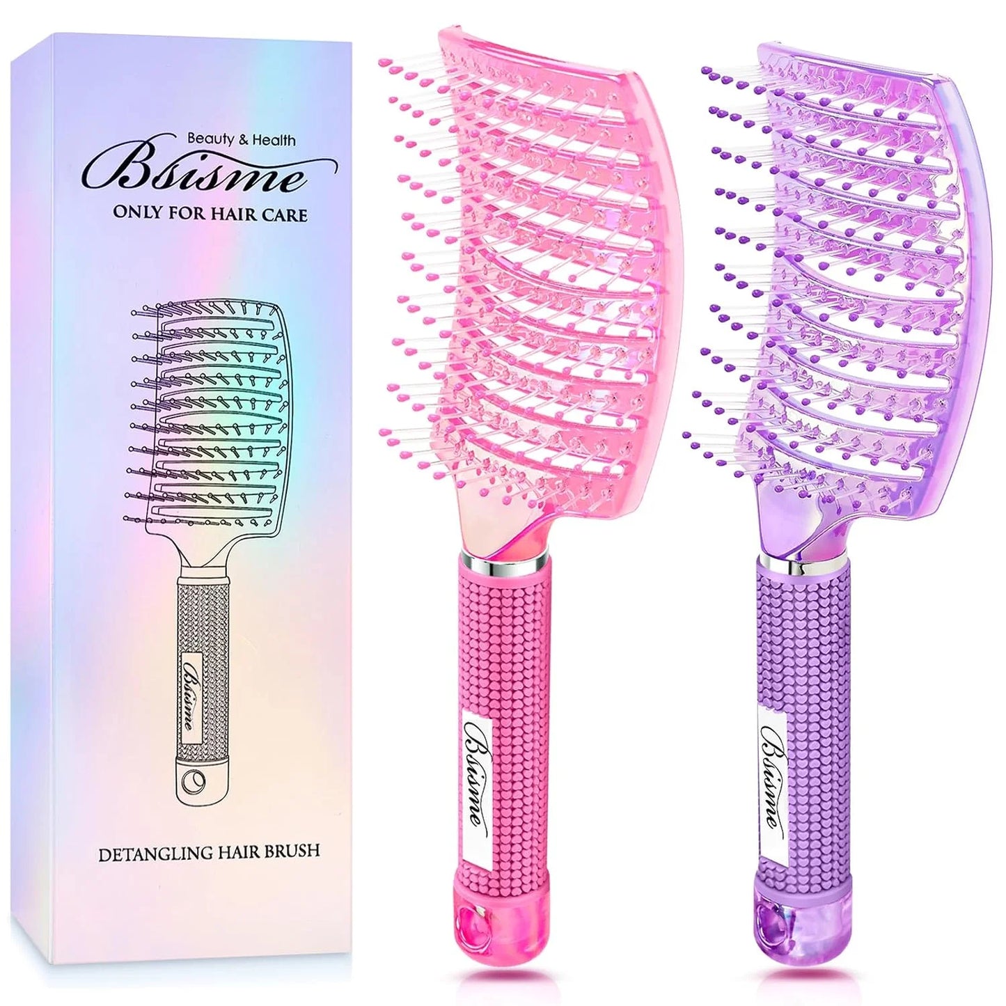 Boar Bristle Hair Brush Curved Vented Detangler Brush Faster Blow Drying, Paddle Detangling Brush for Women Men Kids Wet Dry Long Curly Thick Straight Hair, Make Hair Shiny and Healthier(Purple+Green)