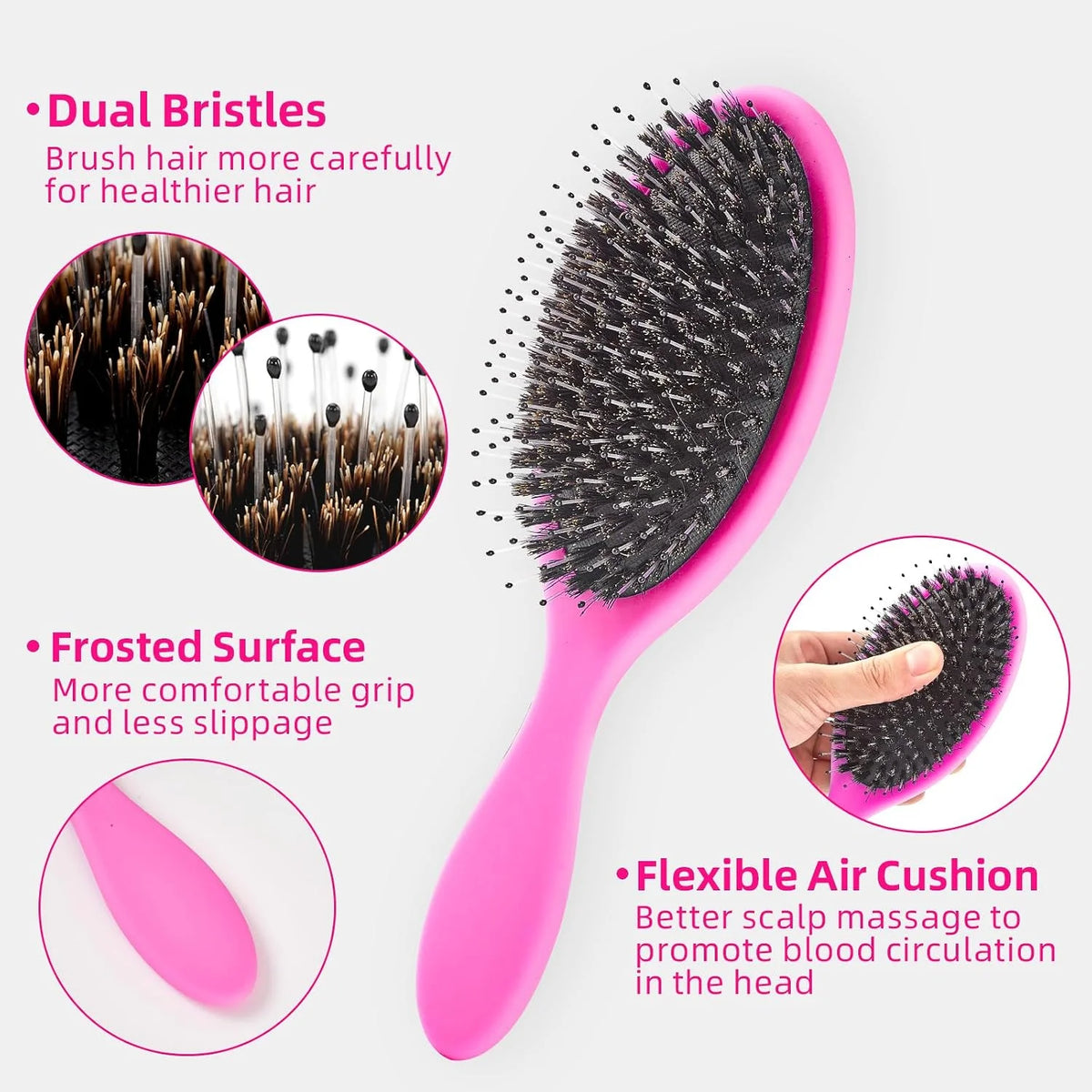 Boar Bristles Hair Brush for Women and Men, Detangling Hair Brush for Smoothing Massage Add Shine, Nylon&Boar Bristles Detangler brush for Hair Healthy (1 Pack-MintGreen)