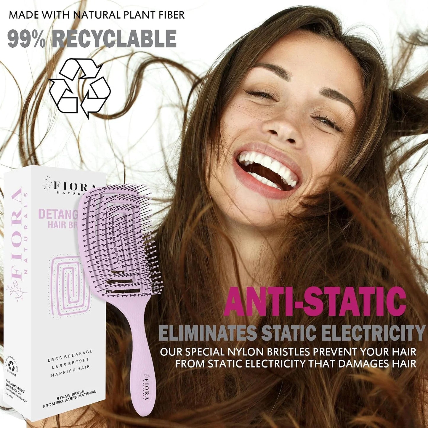 Fiora Naturals Detangler Brush for Wet and Dry Hair, Soft Detangling Brush