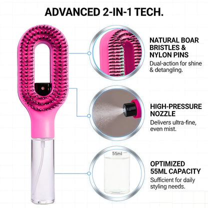 Hair Brush with Water Spray - 2-in-1 Detangler Brush for Frizz Control