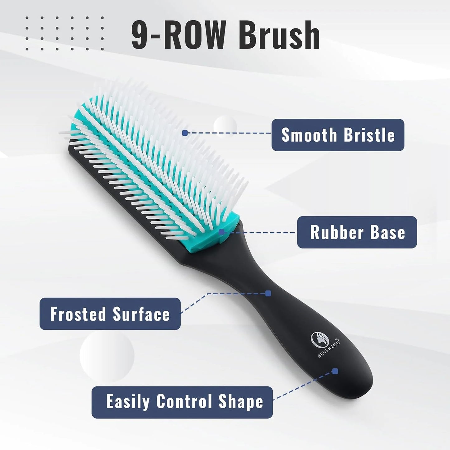 BRUSHZOO Detangling Brush with Hair Spray Bottle, Wide Tooth Comb for Women, Men, and Kids - 9 Row Brush with Detangler for Natural 3/4abc Curly Hair