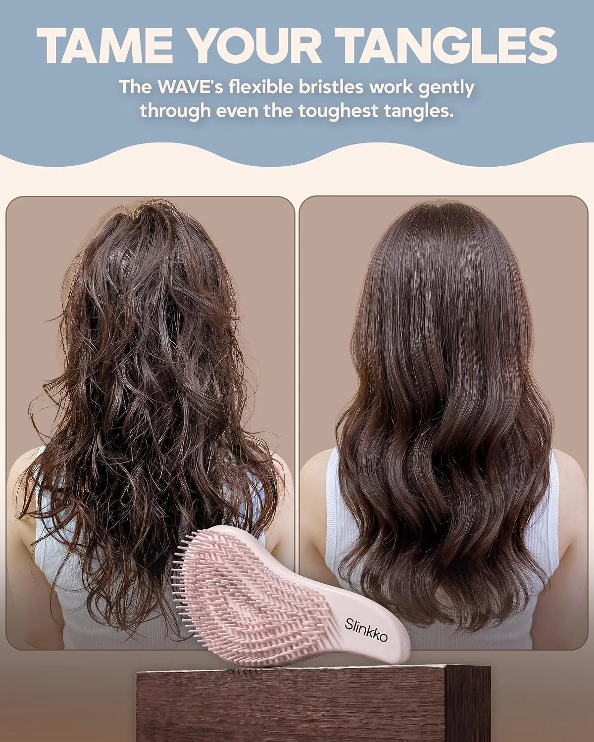 Detangler Brush, Curly Hair Brush for Women, Men & Kids - Wet & Dry Detangling Hair Brush for Curly, Thick, Fine & Wavy Hair - Anti-Breakage Wave Brush, Pain-Free Hairbrush, Pink, Rose Clay