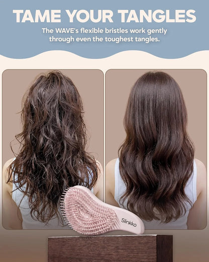 Detangler Brush, Curly Hair Brush for Women, Men & Kids - Wet & Dry Detangling Hair Brush for Curly, Thick, Fine & Wavy Hair - Anti-Breakage Wave Brush, Pain-Free Hairbrush, Pink, Rose Clay