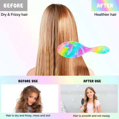 Kids Hair Brush Girls, Toddler Wet Dry Detangling Hair Brush for Curly Thick Hair Pain-Free Comb Girls Kids Women Unicorn Mermaid