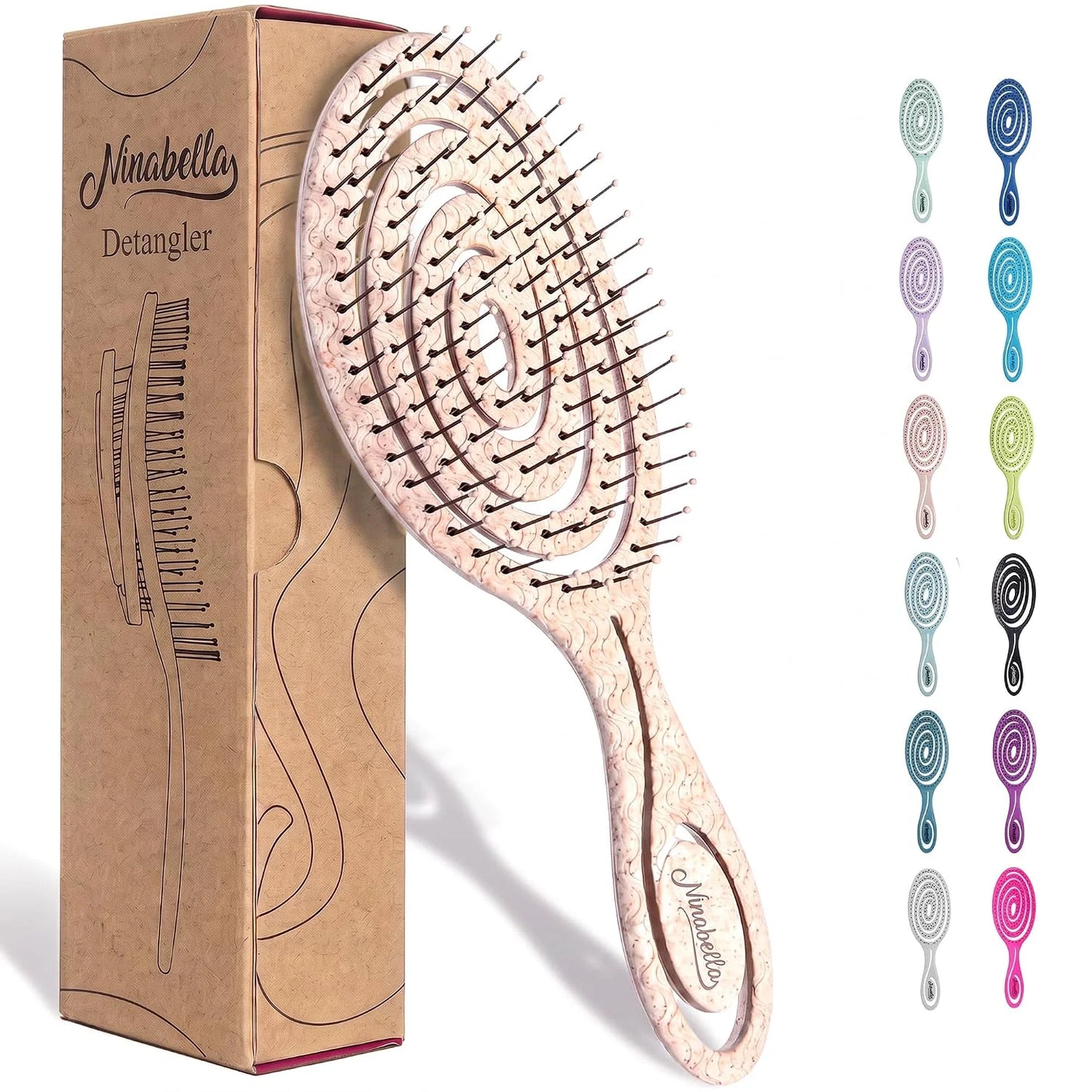 Ninabella Detangler Brush - No Tangle Hair Brush for Women, Fine, Thick and Long Hair - Hairbrush for Wet and Dry Hair, Gentle on the Scalp - Light Blue