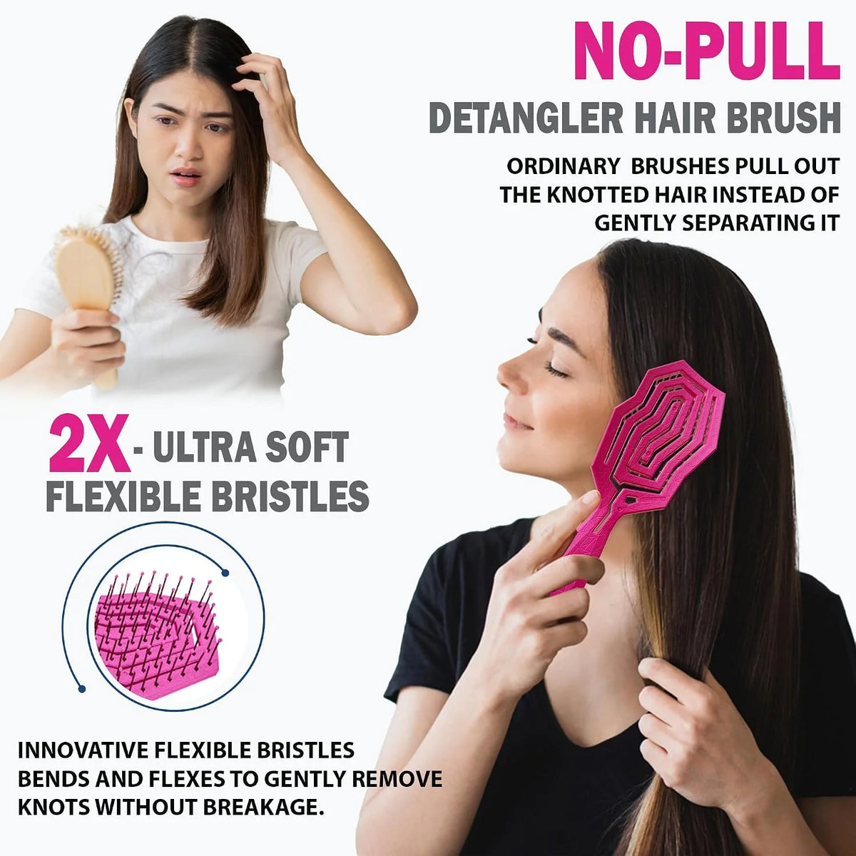 Fiora Naturals Detangling Hair Brush for Women, Detangler Hair Brush, Pink