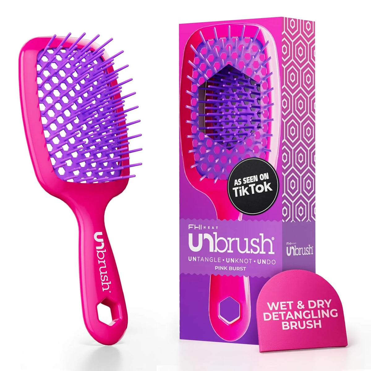 FHI Heat UNbrush Detangling Brush for Pain-Free Brushing on All Wet or Dry Hair Types — Durable DuoFlex Anti-Static Bristles, Lightweight Handle, Vented Hair Brush