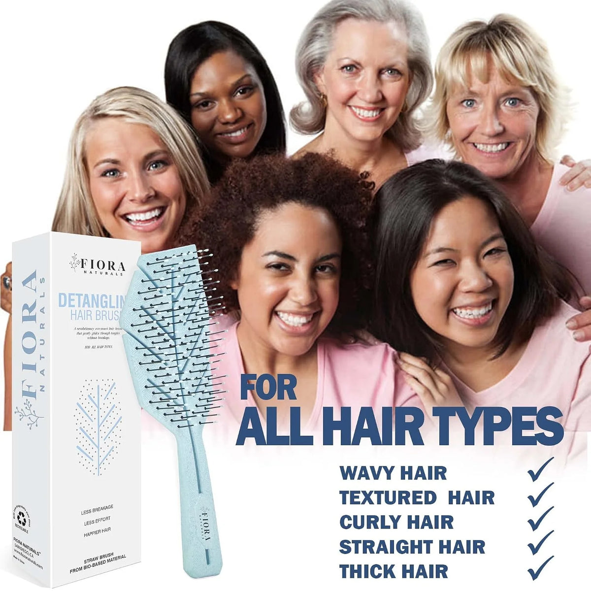 Fiora Naturals Detangling Hair Brush for Women, Detangler Hair Brush, Pink