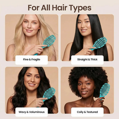 Earth & I Pain-Free Flex Detangler: Wet/Dry Curly Hair Brush, Teal Blue