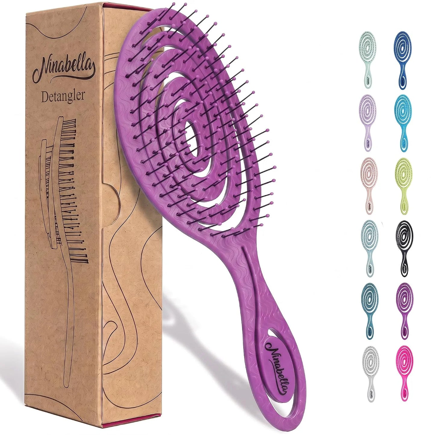 Ninabella Detangler Brush - No Tangle Hair Brush for Women, Fine, Thick and Long Hair - Hairbrush for Wet and Dry Hair, Gentle on the Scalp - Light Blue