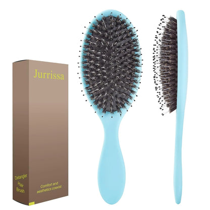 Boar Bristles Hair Brush for Women and Men, Detangling Hair Brush for Smoothing Massage Add Shine, Nylon&Boar Bristles Detangler brush for Hair Healthy (1 Pack-MintGreen)