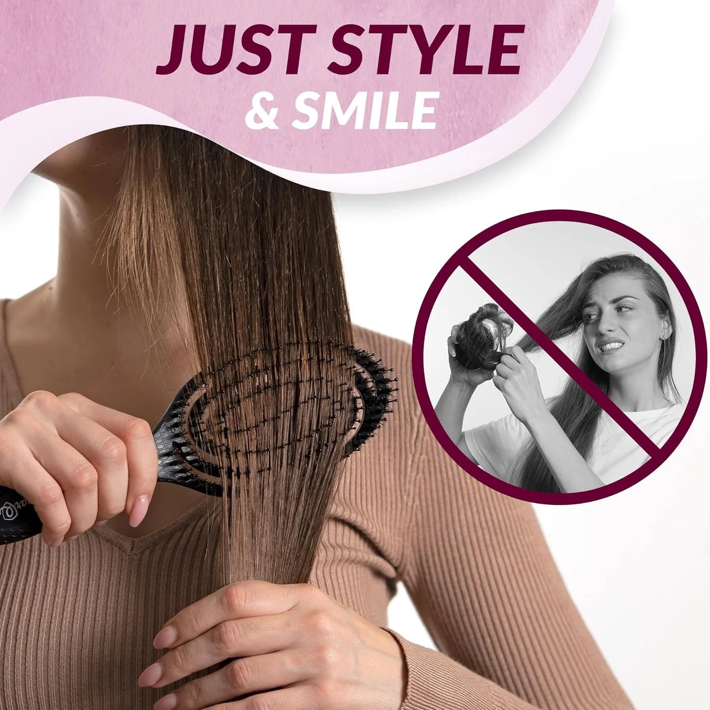 marQus Detangle Boar Brush Women and Men, Exclusive Ultra-soft bending Bristles and Body - Glide Through Tangles With Ease For All Hair Types - Women, Men, Wet And Dry Hair, 1pcs Brown Brush