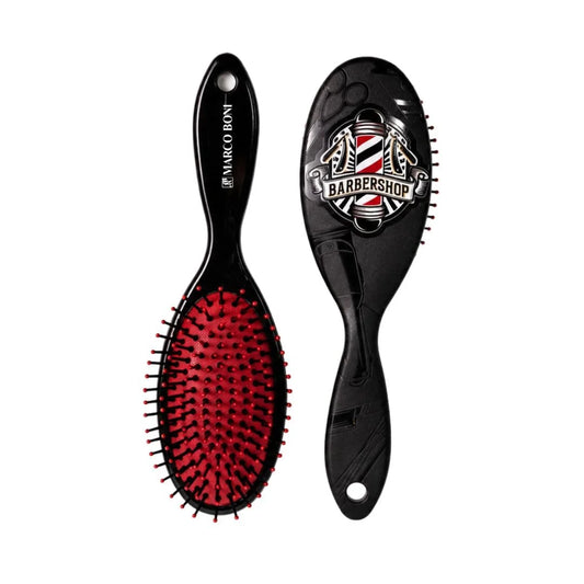 Marco Boni Skull Hair Brush for Men, Detangling Hairbrush with Flexible Bristles, Wet & Dry, Anti-Breakage, All Hair Types, Black Barbershop.