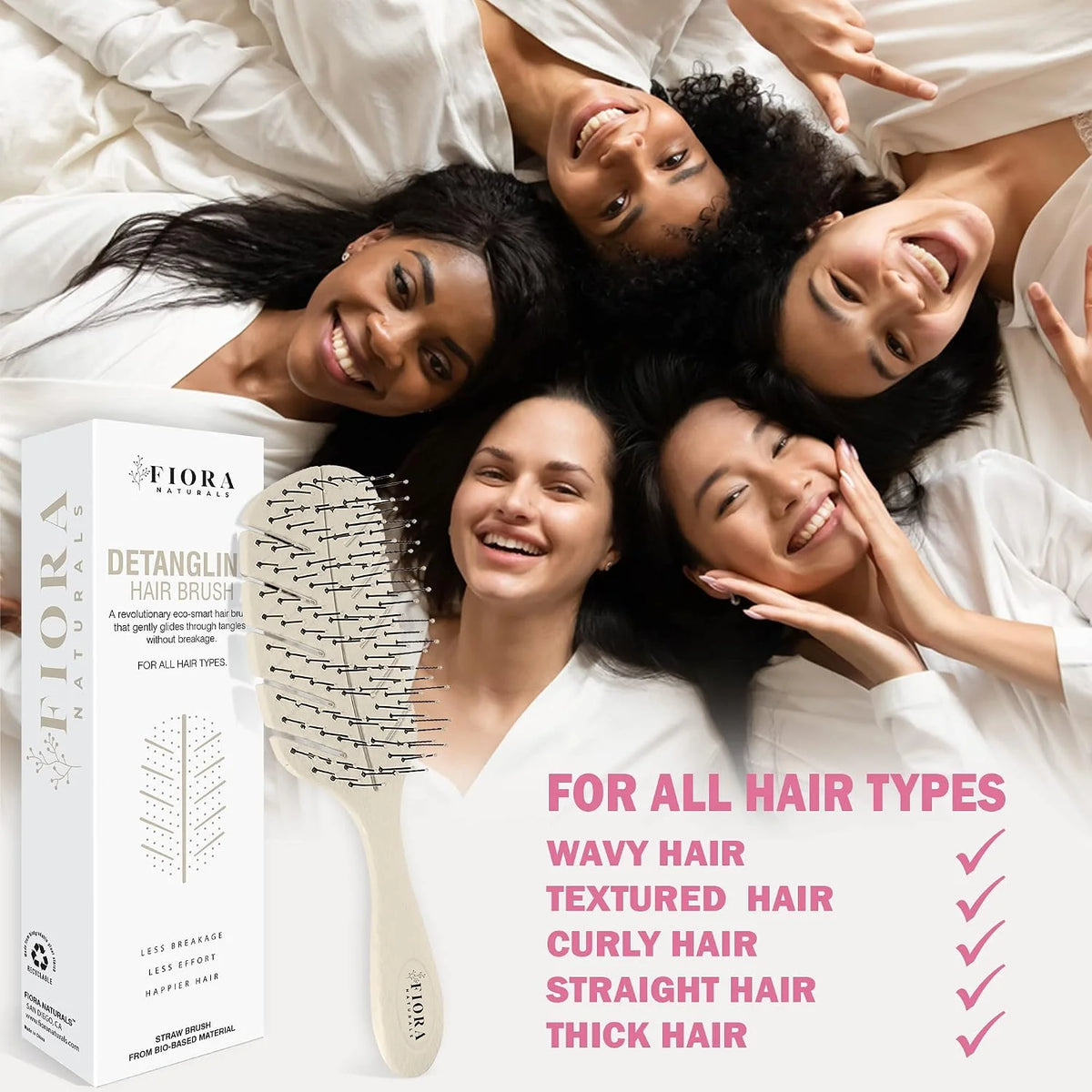 Fiora Naturals Detangler Brush for Wet and Dry Hair, Soft Detangling Brush