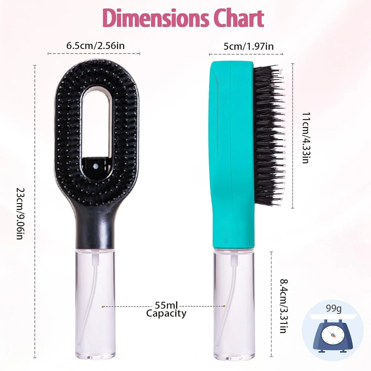 Hair Brush with Water Spray - 2-in-1 Detangler Brush for Frizz Control