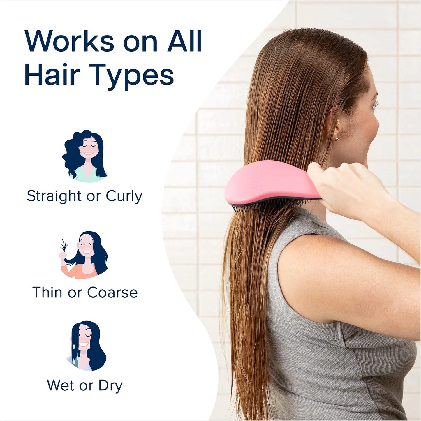 Crave Naturals Biggie Glide Thru Hair Brush - Detangler Brush for Curly, Straight, Wet or Dry Hair - Gentle Detangling Brushes for Adults, Kids, Toddlers - Hair Accessories for Women, 8.4x3.4" - Black