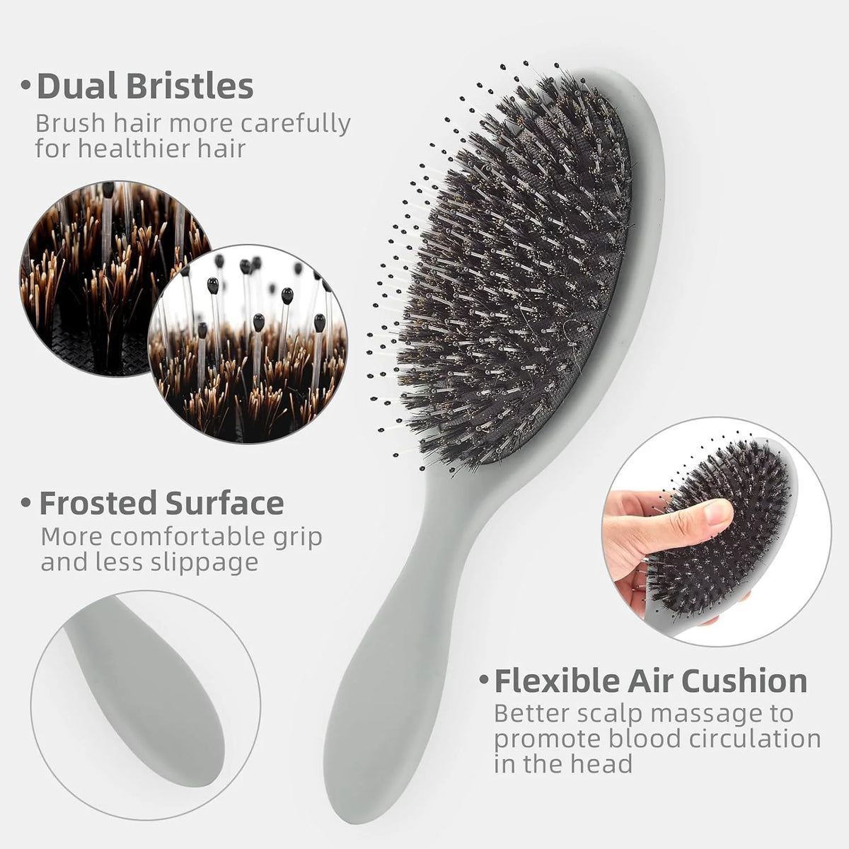 Boar Bristles Hair Brush for Women and Men, Detangling Hair Brush for Smoothing Massage Add Shine, Nylon&Boar Bristles Detangler brush for Hair Healthy (1 Pack-MintGreen)