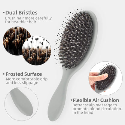 Boar Bristles Hair Brush for Women and Men, Detangling Hair Brush for Smoothing Massage Add Shine, Nylon&Boar Bristles Detangler brush for Hair Healthy (1 Pack-MintGreen)