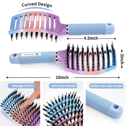 HIPPIH Boar Bristle Hair Brush Set of 2, Detangling Smoothing for Wet & Dry