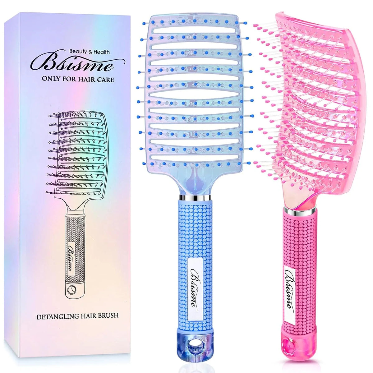 Boar Bristle Hair Brush Curved Vented Detangler Brush Faster Blow Drying, Paddle Detangling Brush for Women Men Kids Wet Dry Long Curly Thick Straight Hair, Make Hair Shiny and Healthier(Purple+Green)