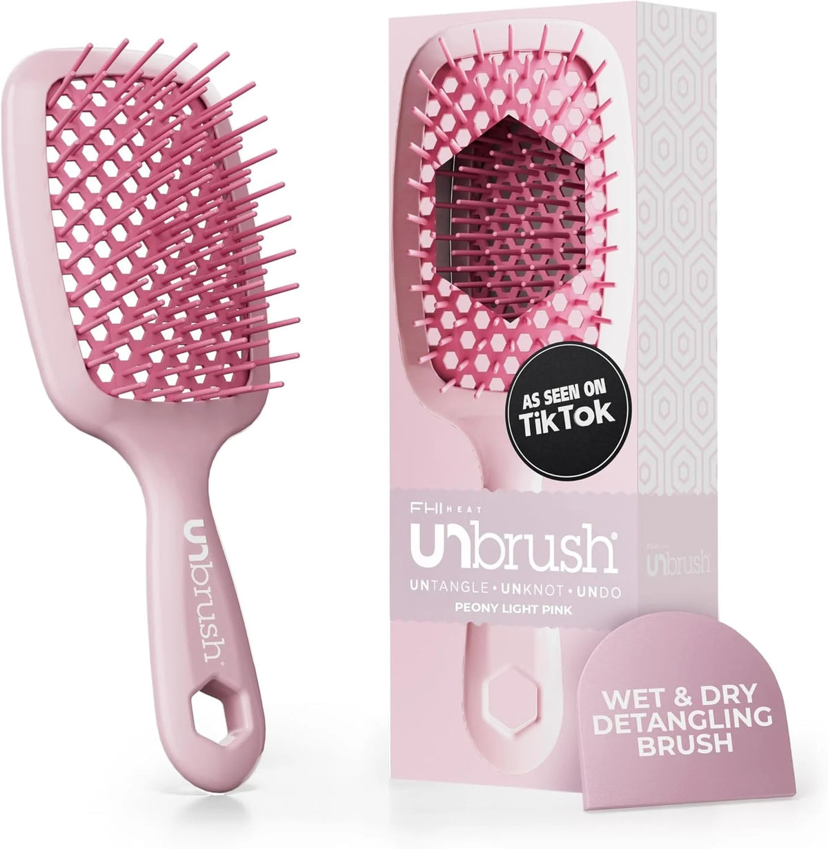 FHI Heat UNbrush Detangling Brush for Pain-Free Brushing on All Wet or Dry Hair Types — Durable DuoFlex Anti-Static Bristles, Lightweight Handle, Vented Hair Brush