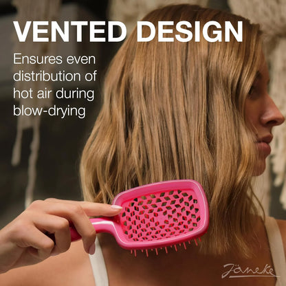 Janeke J-Brush Detangling Comb for Curly and Wavy Hair – Wide Tooth J-Shape Brush for Wet and Dry Use – Anti-Frizz, Lightweight and Gentle on Scalp – Made in Italy Professional Styling Tool (Black)