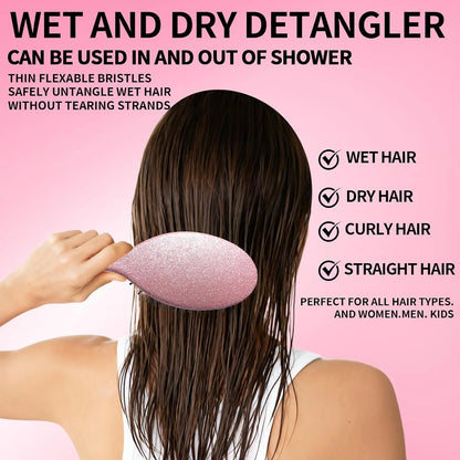 Glitter Detangling Brush, Wet & Dry Tangle-Free Hair Brush for Women & Girls, No Tangle, Soft and Flexible Bristles for Straight, Curly and Thick Hair (Red)