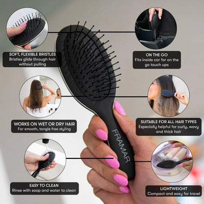 FRAMAR Checkered Hair Brush Detangler, Wet Hair Brushes For Women – Pink