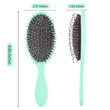 Boar Bristles Hair Brush for Women and Men, Detangling Hair Brush for Smoothing Massage Add Shine, Nylon&Boar Bristles Detangler brush for Hair Healthy (1 Pack-MintGreen)
