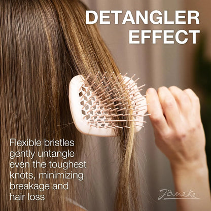 Janeke J-Brush Detangling Comb for Curly and Wavy Hair – Wide Tooth J-Shape Brush for Wet and Dry Use – Anti-Frizz, Lightweight and Gentle on Scalp – Made in Italy Professional Styling Tool (Black)