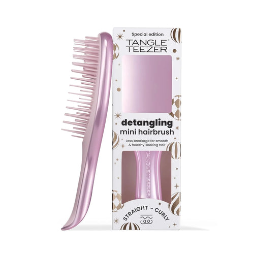 Tangle Teezer Chrome Detangler Mini Hair Brush, Straight to Curly, Pink