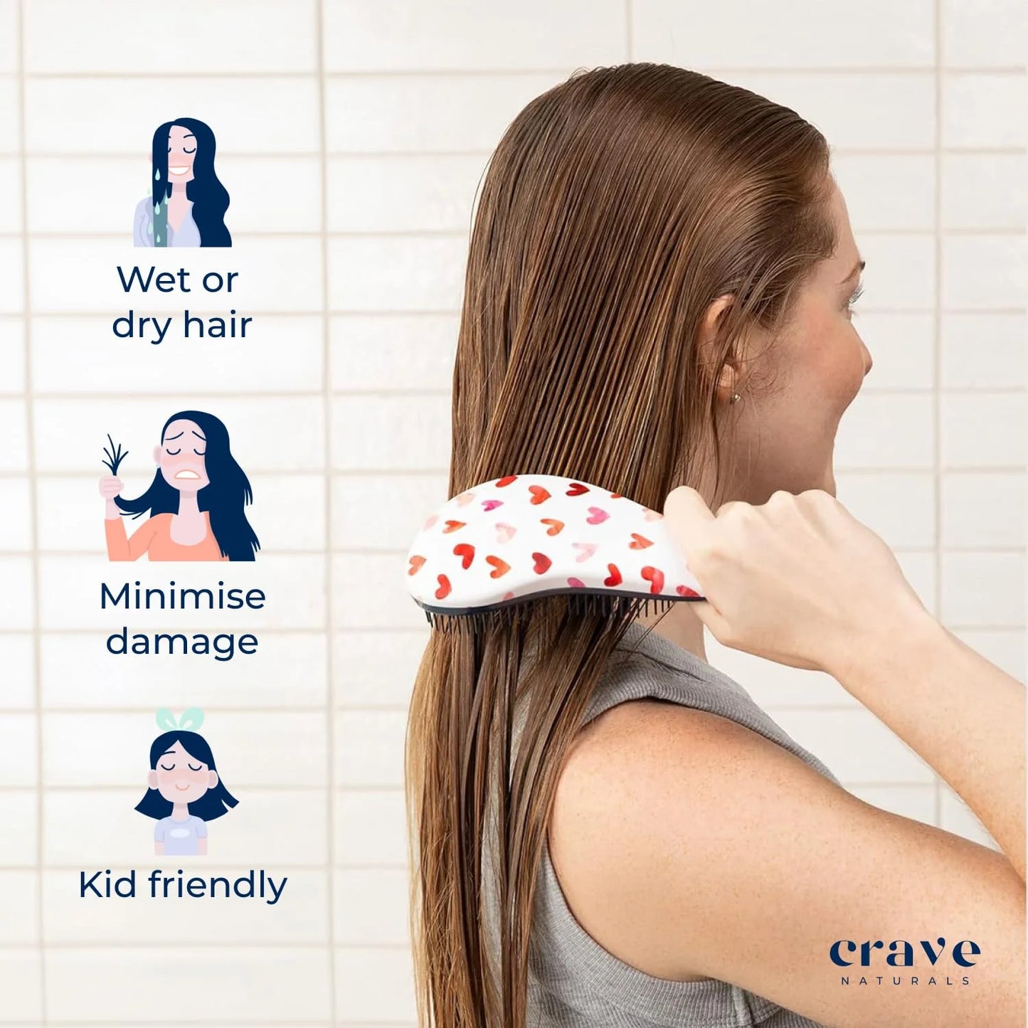 Crave Naturals Biggie Glide Thru Hair Brush - Detangler Brush for Curly, Straight, Wet or Dry Hair - Gentle Detangling Brushes for Adults, Kids, Toddlers - Hair Accessories for Women, 8.4x3.4" - Black