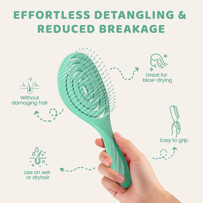 SHINLEA Hair Brush, Detangle Anti Tangle Brush, Spiral Hairbrush for Wet & Dry Hair, Women, Men, Kids, Glide Through Tangles For All Hair Types, Green