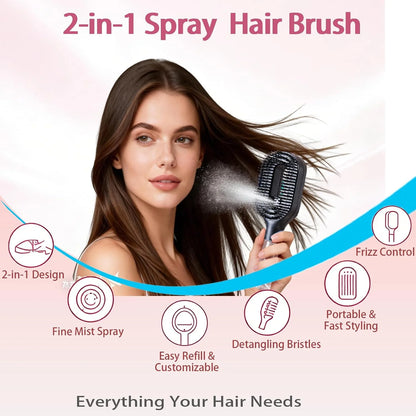 Hair Brush with Water Spray - 2-in-1 Detangler Brush for Frizz Control