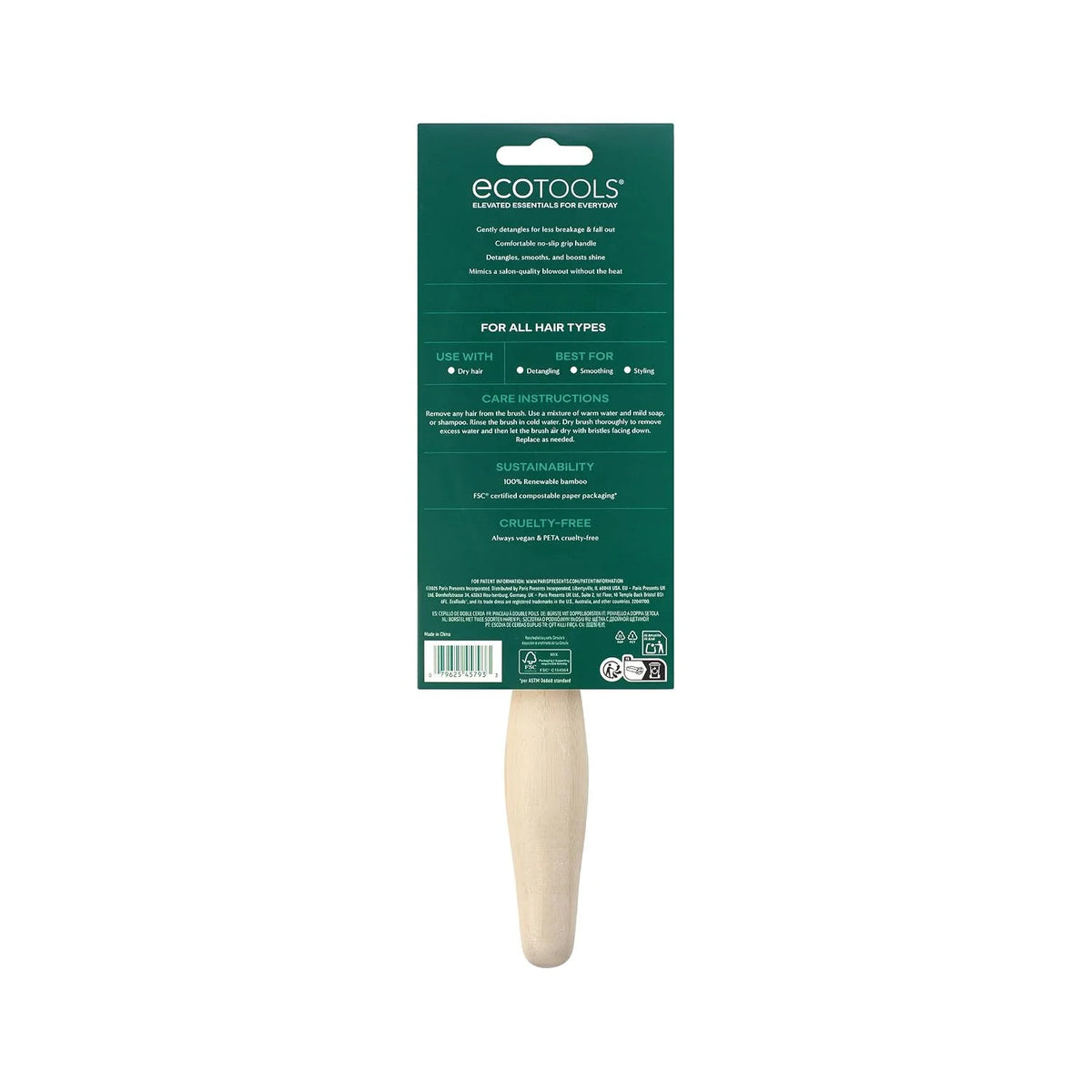 EcoTools Slick Back Hairbrush, Small Brush for Ponytail or Bun, 1 Count