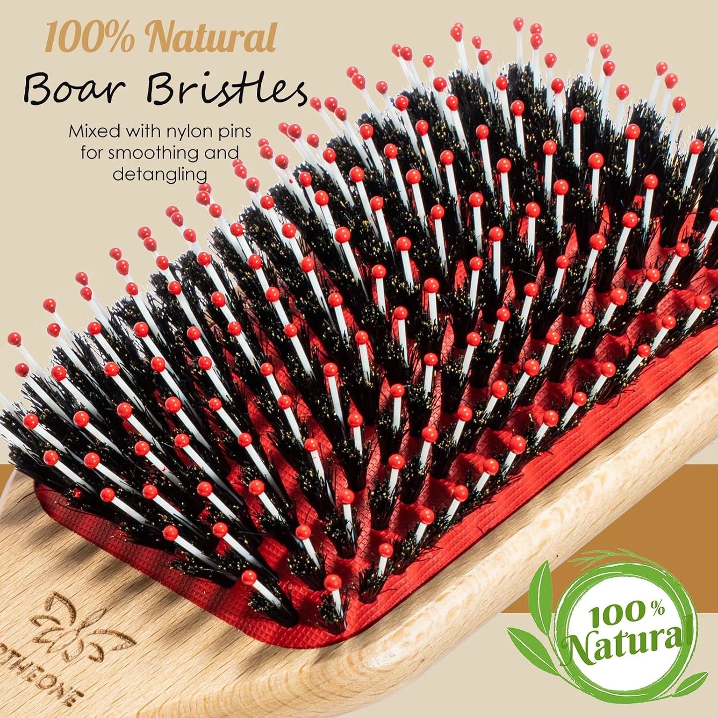 URTHEONE Hair Brush,Boar Bristle Hair Brushes and Styling Comb Set for Women Men Kids, Best Natural Wooden Paddle Hairbrush for Wet or Dry Hair Detangling Smoothing Massaging