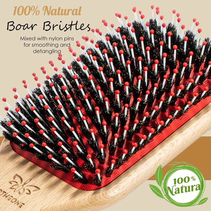URTHEONE Hair Brush,Boar Bristle Hair Brushes and Styling Comb Set for Women Men Kids, Best Natural Wooden Paddle Hairbrush for Wet or Dry Hair Detangling Smoothing Massaging