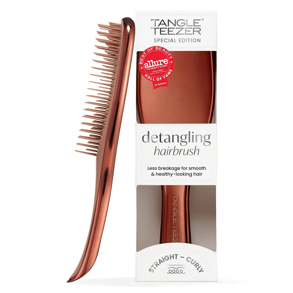 Tangle Teezer Chrome Detangler Mini Hair Brush, Straight to Curly, Pink